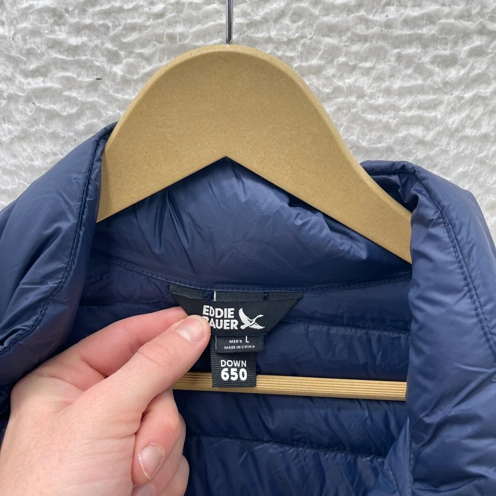 Eddie Bauer Puffer Jacket Mens L Blue 650 Down Fill Outdoor Gorpcore Hiking
